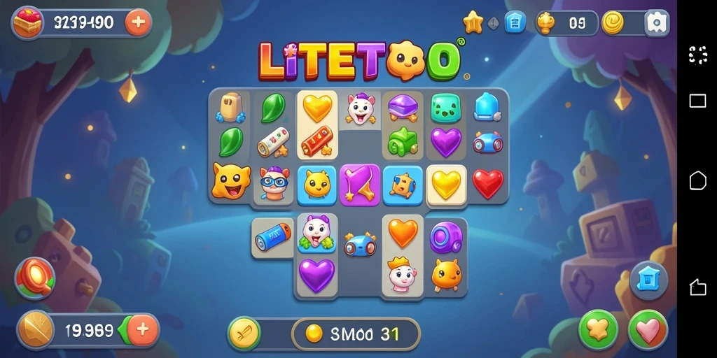 Screenshot gameplay LITETOTO menampilkan kombinasi objek cerah dan efek menarik.