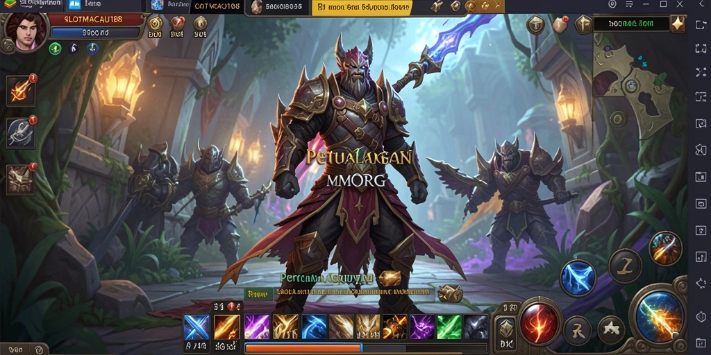 Screenshot gameplay SLOTMACAU188 menampilkan pertempuran epik di dunia MMORPG.