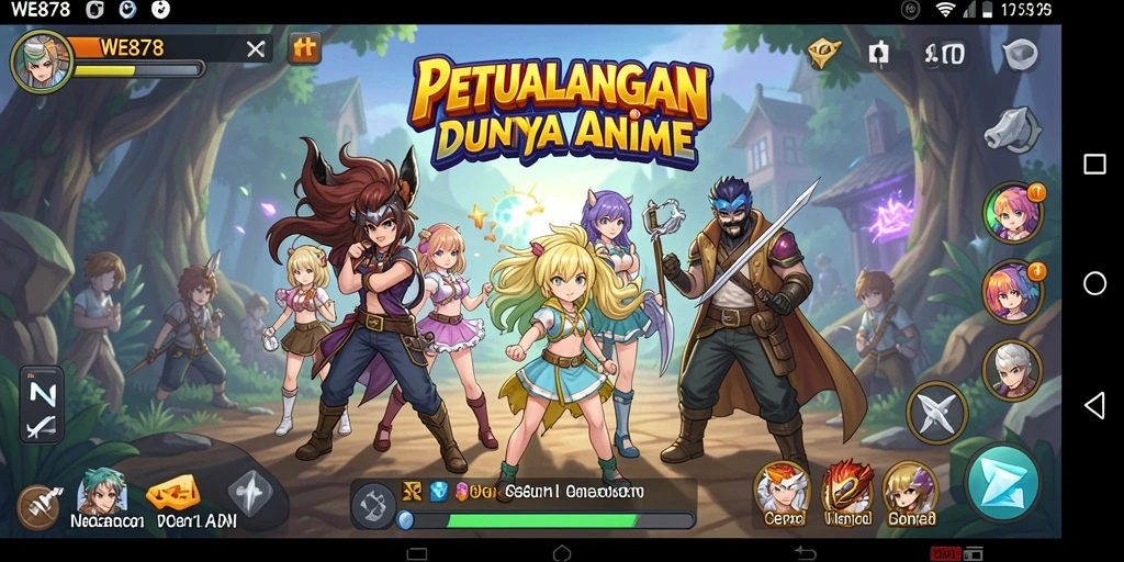 Screenshot utama WE878 menampilkan aksi karakter dalam dunia Anime yang penuh warna.